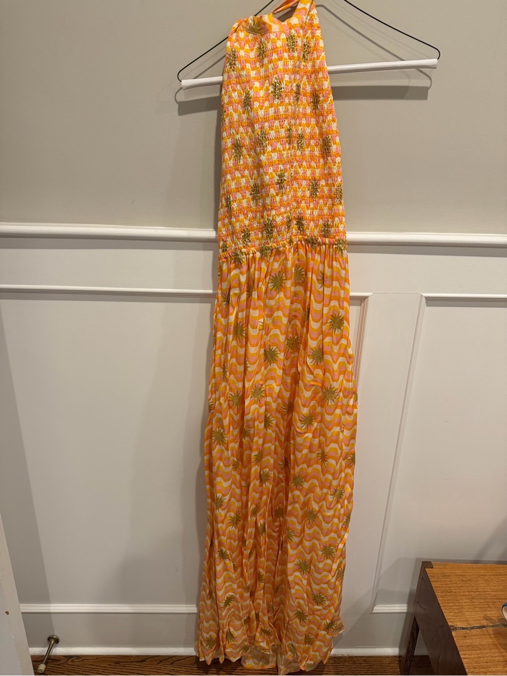 ANDREA FENZI Orange and Yellow Floral Smocked Maxi Dress